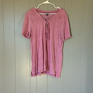 a.n.a Women's Heathered Pink Lace-Up Tee